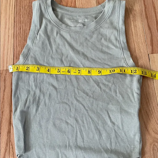 American Eagle Crop Tank Top Womens Small Sage Green Ribbed Sleeveless Casual - Image 6