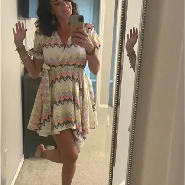 N12H White Eyelet Mini Wrap Dress XS Fit & Flare Cotton Zigzag Cottage $260 - Image 4