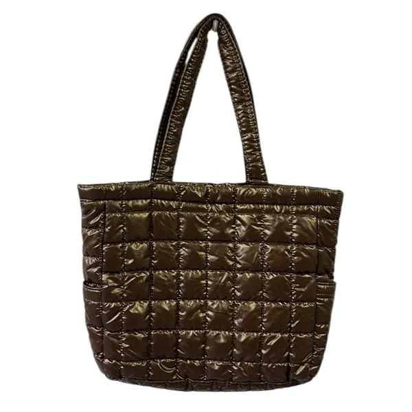 Source Unknown Brown Puffer Quilted Tote Bag Shoulder Bag 14 x 12 x 3.5 Inches - Image 3