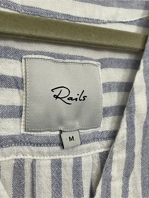 Rails Nala Popover Blouse Size M Blue Iris Stripe Linen Rayon Coastal Chic Beach - Image 2