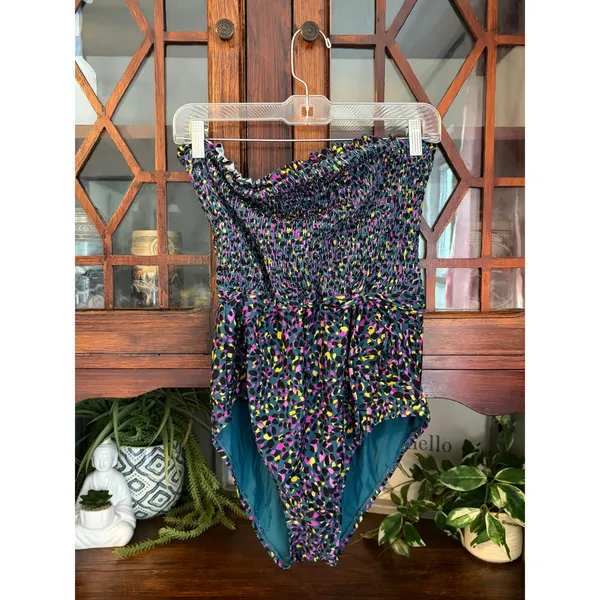 Anthropologie Evie‎ Smocked One Piece Swimsuit XL Multicolor Animal Print Ruffle - Image 2