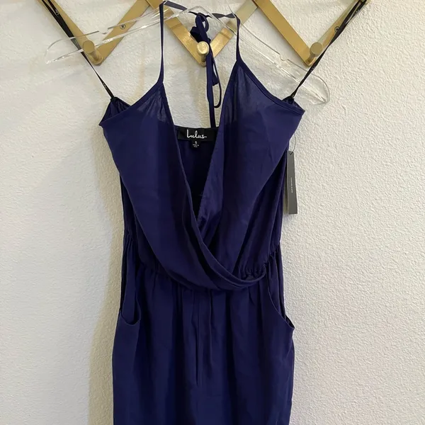 NWT Lulus Learning to Fly Navy Halter Jumpsuit Small Flawed - Image 5