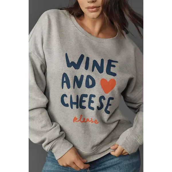 Maeve Anthropologie Jordan Nickson Wine and Cheese Graphic Sweatshirt XS - Image 2