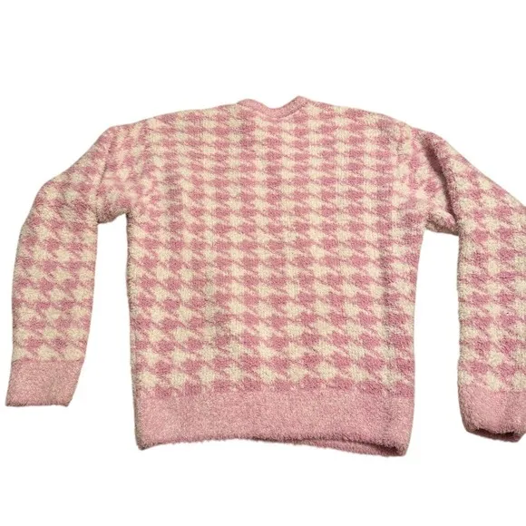 Skims L/XL‎ Cozy Knit Pullover Petal Pink Houndstooth Oversized Lounge Valentine - Image 5