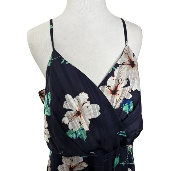 Lulus All About Love Navy Blue White Floral Print Textured Midi Dress Size XL - Image 2