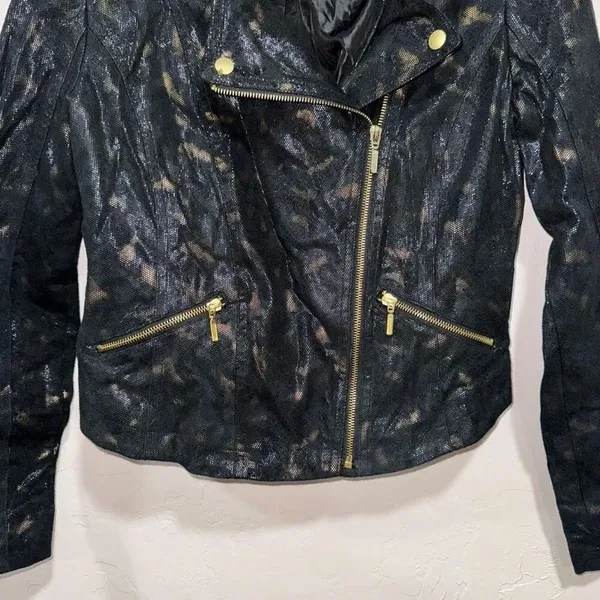 Rock & Republic Snake Prink Faux Leather Metallic Black & Gold Jacket Size Mediu - Image 3