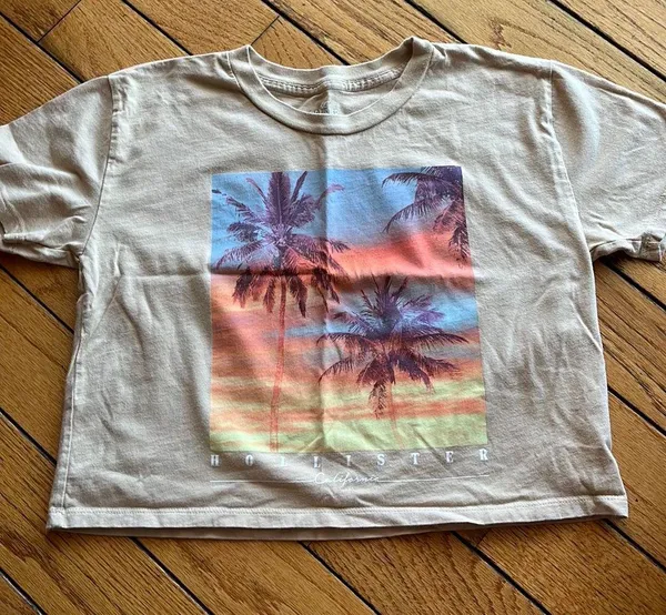 Hollister Tan Cropped Graphic Tee - Image 6