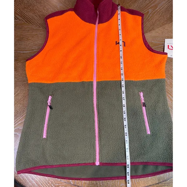 Kari Traa NWT Ane Midlayer Vest Size XL Orange Olive Green Colorblock Fleece - Image 8