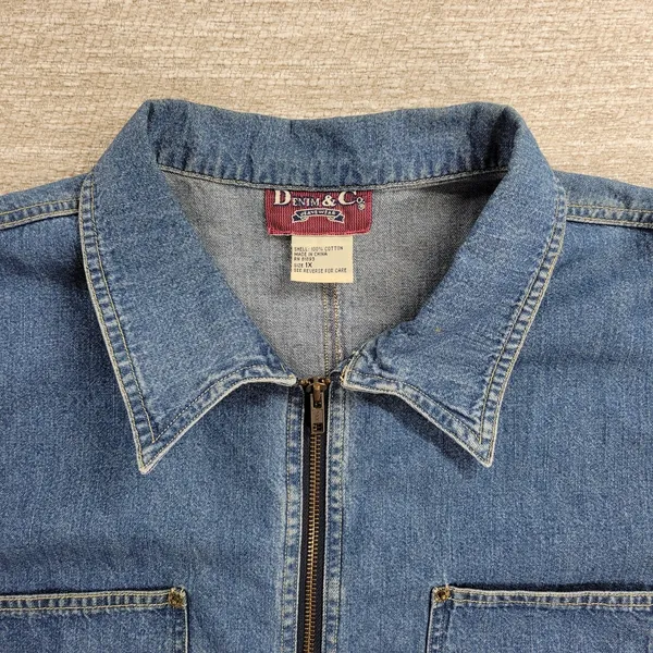 Vintage 70s Denim & Co Denim Shirt Womens 1X Blue Exposed Zip Front Work Chore - Image 9