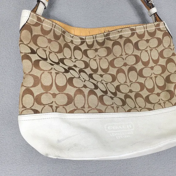 Coach Shoulder Bag Brown White Signature C Jacquard Leather 2156 Hobo Y2K - Image 2