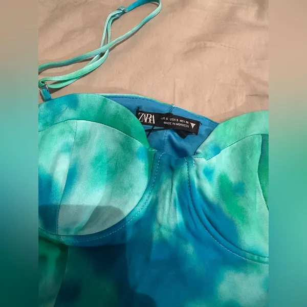 Blue/Green Watercolor Satin Effect Bustier Bodysuit - Image 7