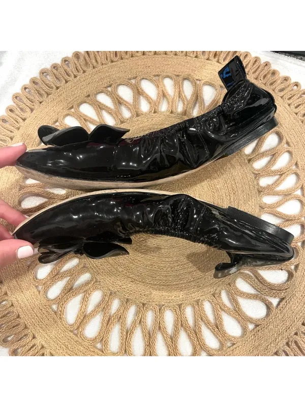 Tory Burch Floral Applique Patent Leather Ballet Flats Size 8 Black - Image 4