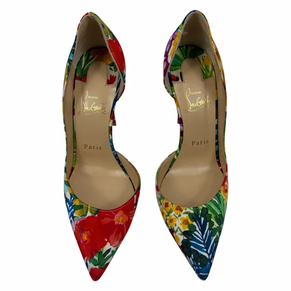 Christian Louboutin Iriza 100 Crepe Satin Floral d'Orsay Pump Size 37.5 - Image 5