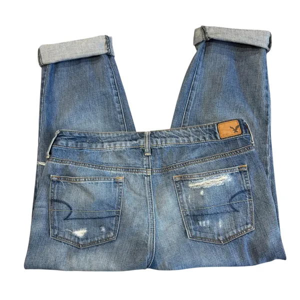 American Eagle Boy Crop Jeans Women's 10 Distressed Medium Wash Baggy Relaxed - Image 3
