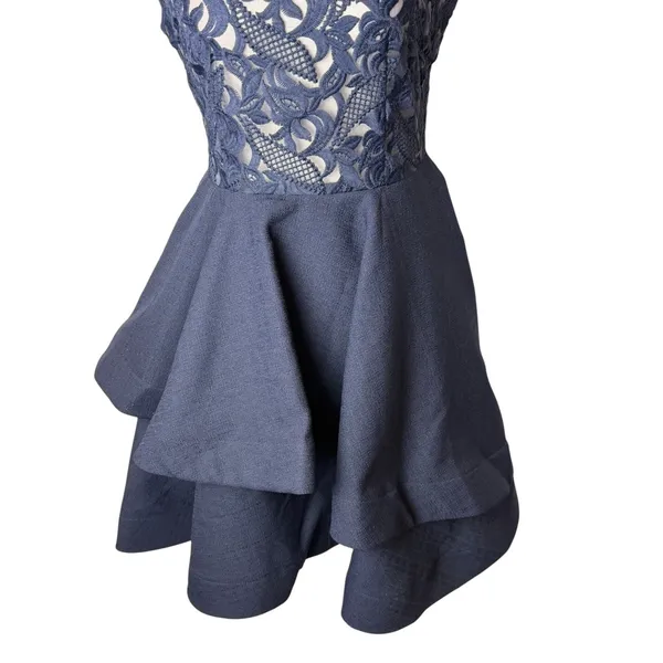 L'ATISTE Lace Mini Dress Women Medium Navy Blue Tiered Ruffle Hem Party Cocktail - Image 7