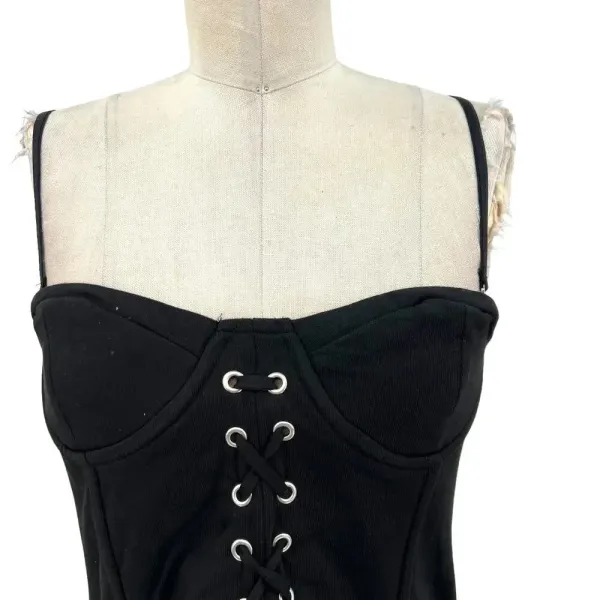 Zara Corset Tank Top Bralette Lace Up Sweetheart‎ Shirred Black Size Medium - Image 2
