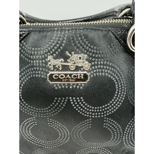 Coach Madison Dotted Op Art Sophia Satchel Bag Black Patent Trim Women Small - Image 3