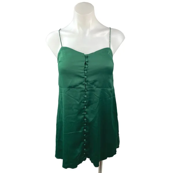 Urban Outfitters Green Silk Satin Spaghetti Cami Camisole Mini Slip Dress XS - Image 3