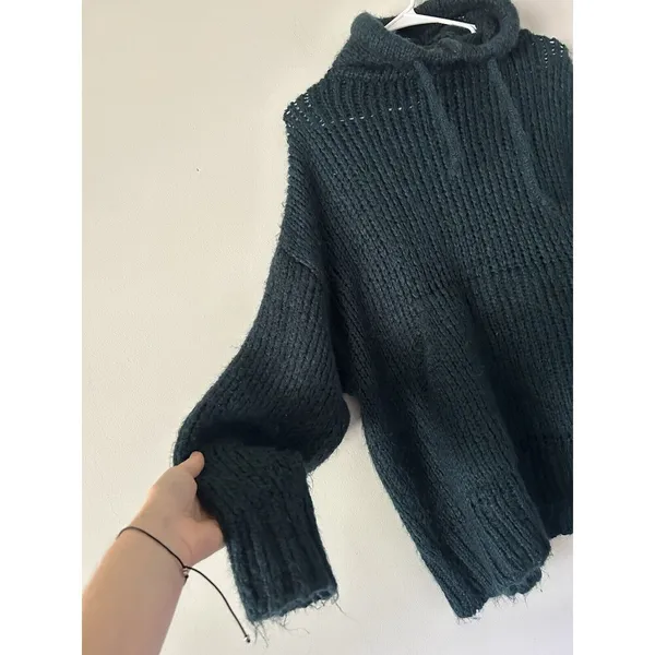 Zara Knit Sweater Hoodie Relaxed Oversized Wool Blend Cozy Size Small - Image 3