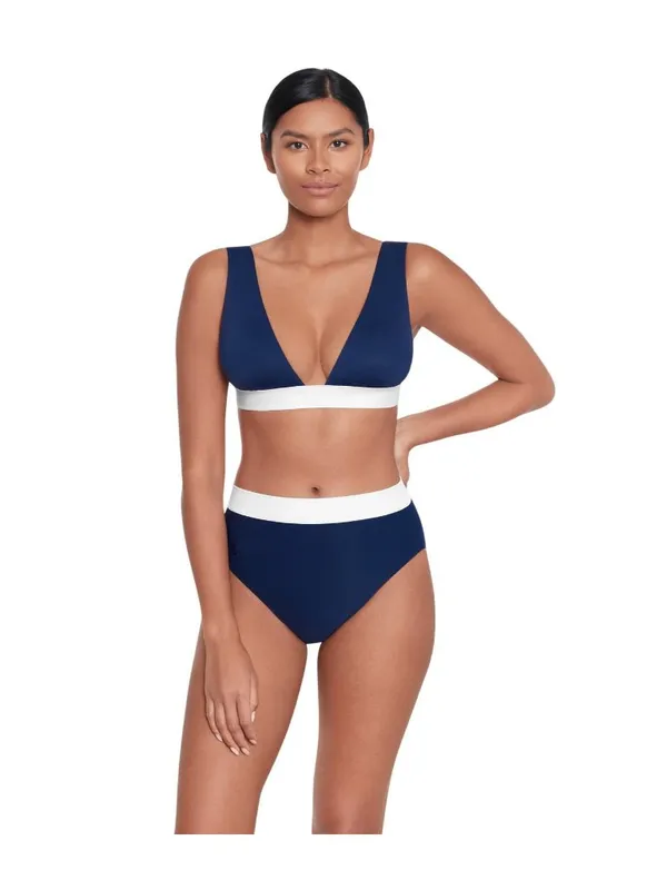 Lauren Ralph Lauren Bel Air Banded High Waist Bikini Bottom Blue / White 10 - Image 5