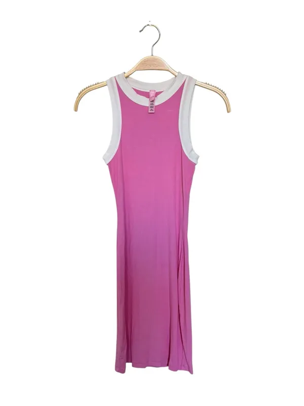 NWOT SKIMS Cotton Rib Ringer Tank Dress Pink White Contrast Bodycon XS - Image 2