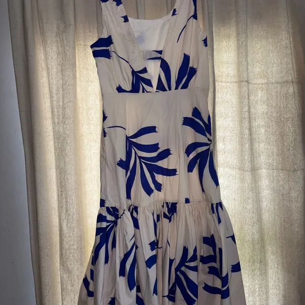 Willow Blue and White Leaf Print Midi Dress - Image 2