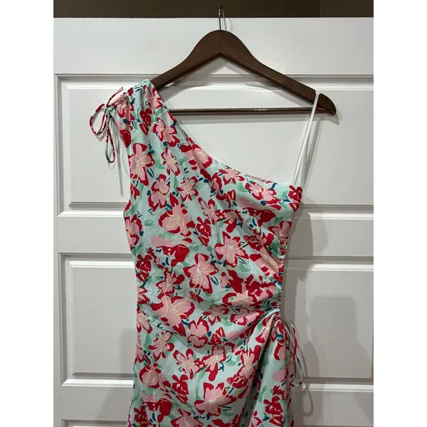 Hello Molly Mint Floral One Shoulder Ruched Cut Out Maxi Dress Size 4 - Image 3