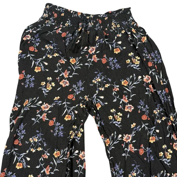 Lived To Be Spoiled Pants Womens M Black Floral Wide Leg Smocked Tassel Boho - Image 5
