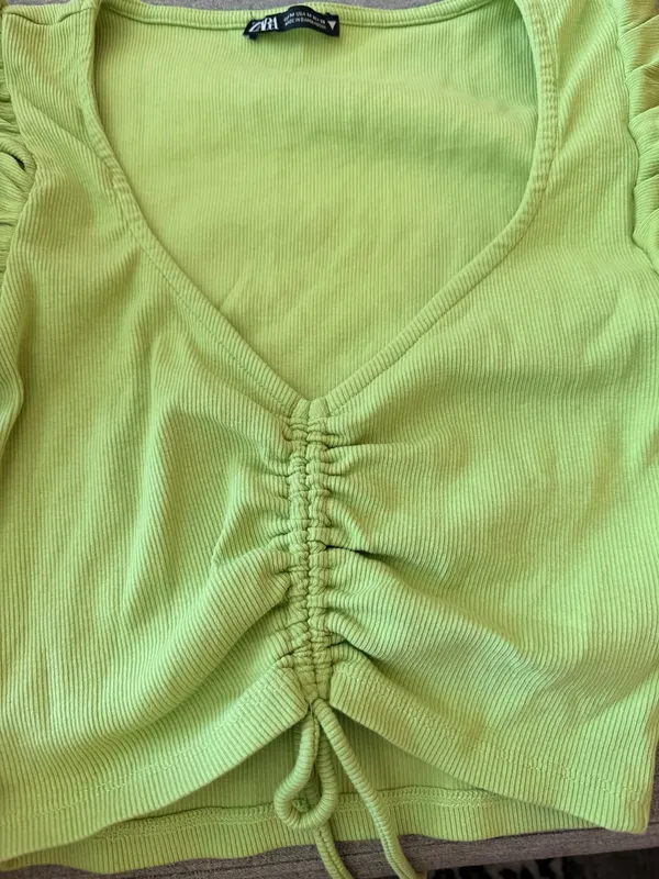 Zara Green Ruffled Crop Top - Image 5