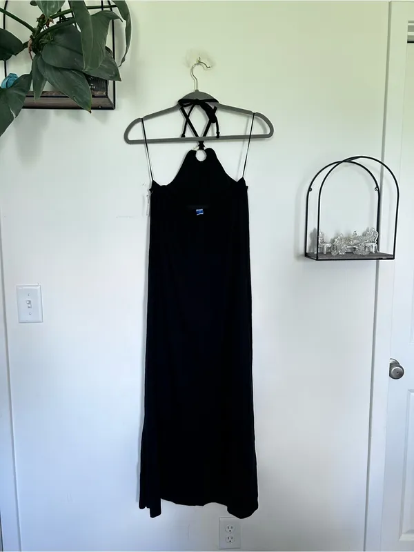 NWT Old Navy Black Halter Tie Neck Cotton Midi Dress Size Large Tall - Image 2