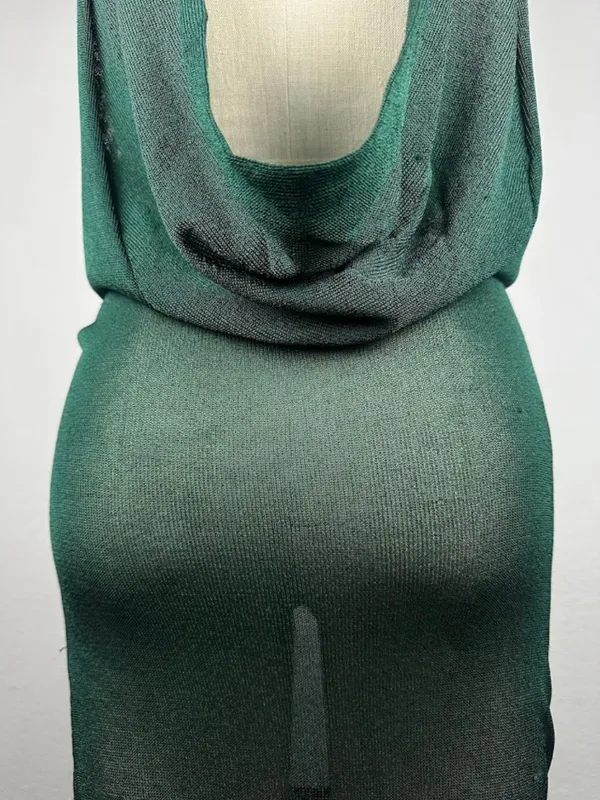 BeBe Y2K Green Cowl Neck Drape Back Bodycon Midi Dress Size S - Image 6