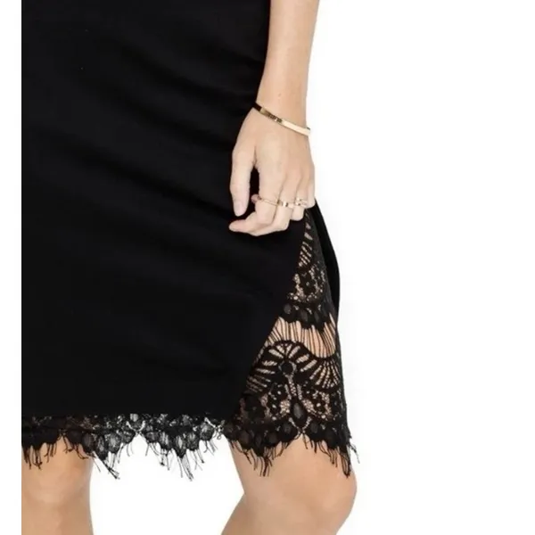 ASTR The Label Peeking Lace Plunge V Neck Bodycon Midi Dress Black Womens M - Image 4