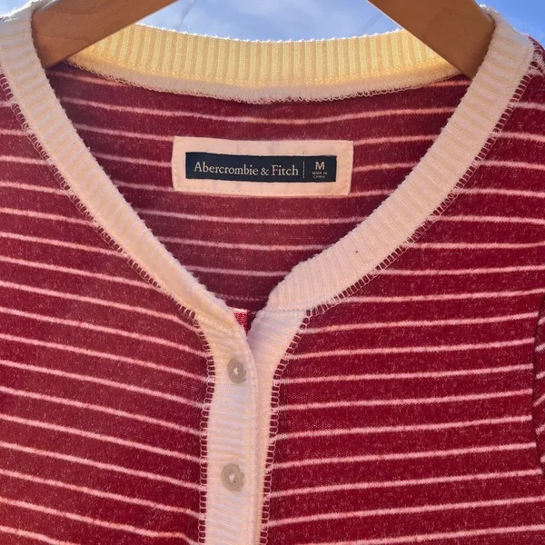 Abercrombie Red White Striped Thermal Henley Buttondown Pajamas - Image 5