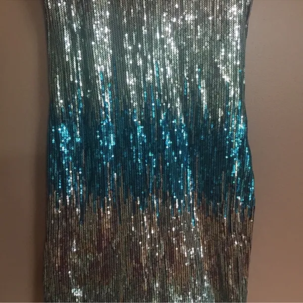 As You Wish Blue Silver Ombré Sequin Mini Dress XS Y2K Party Club NYE - Image 4