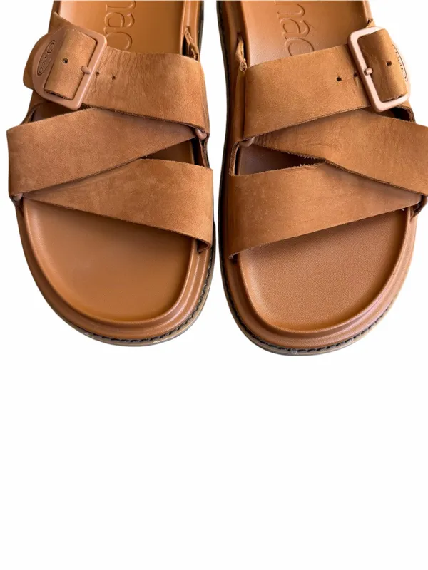 Chaco - Townes Slide Cashew Brown Nubuck Leather Sandals Sz 7 - Image 2