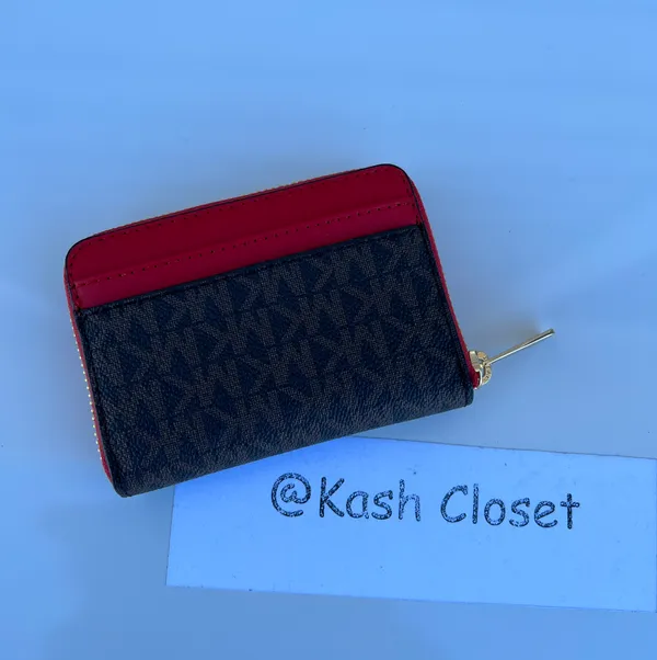 Jet Set Travel Zip Around Card Case Wallet Brown MK Flame Red - Image 2