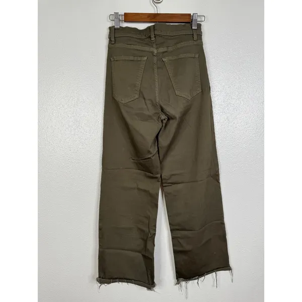 Reformation Stretch Flood Jeans Army Green Wide Leg Raw Hem Pants Size 26 - Image 2