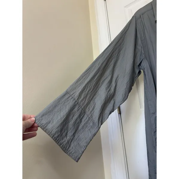 Vtg 90s Grey Nylon Duster Coat Women’s Oversized M Dolman Sleeve Pockets - Image 6