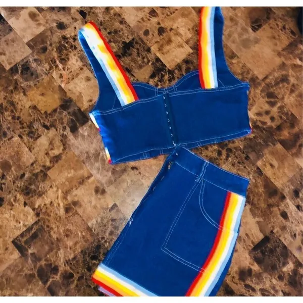 Rainbow Sandals Denim Rainbow Skirt Set Small - Image 5
