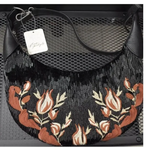 Free People Bugle Bead Clutch/Sling Bag in Black Embroidered Combo NWT $128R - Image 5