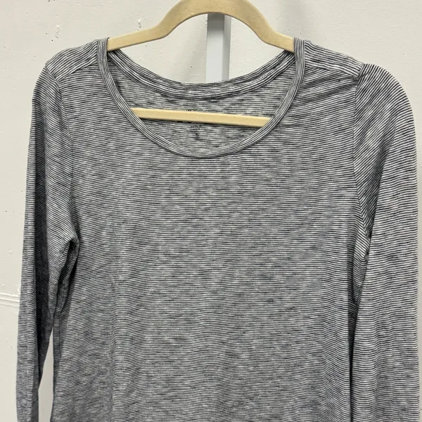 Ann Taylor LOFT Womens Small Grey Striped Long Sleeve Cotton Scoop Neck Top - Image 4