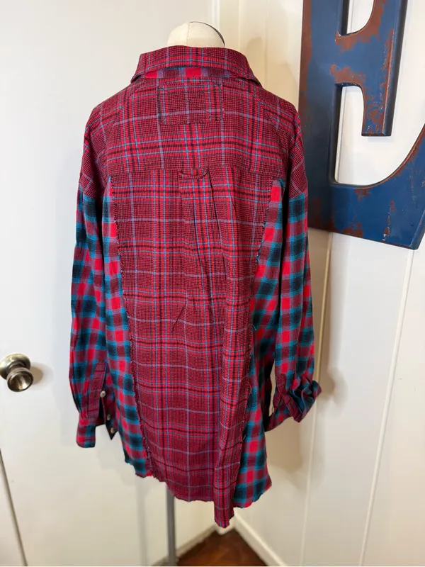 We The Free Red & Teal Plaid button  Pullover Sz XS - Image 2