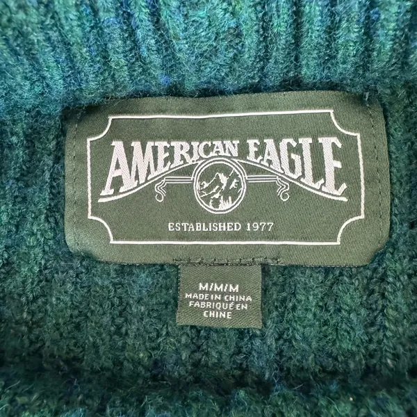 American Eagle Heather Green Cropped Crewneck Ribbed Sweater Size Medium - Image 4