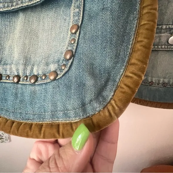 VINTAGE denim leopard lined vest beading studded reworked SIZE LARGE Coachella‎ - Image 3