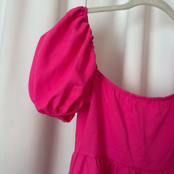 SheIn Barbiecore Puff Sleeve Babydoll Dress Hot Pink Size Small - Image 2