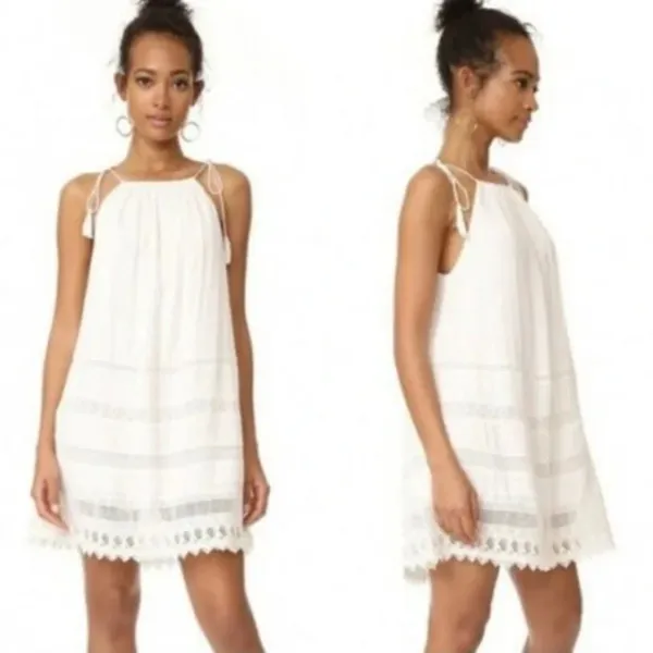 Alice + Olivia Danna Tie-Strap Short Dress Crochet Embroidered White Size Large - Image 5