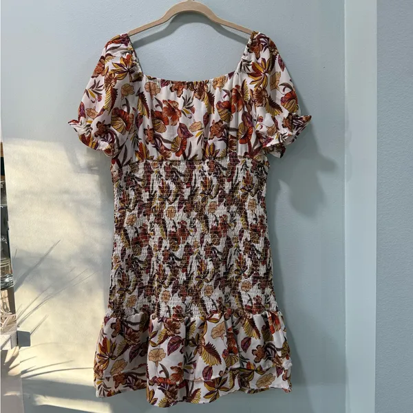 Cato Floral Mini Dress - Brown and Cream - Image 7