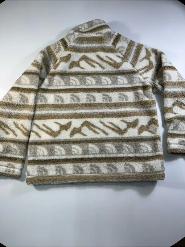 The North Face Cream & Tan Patterned Teddy Zip Jacket - Image 10