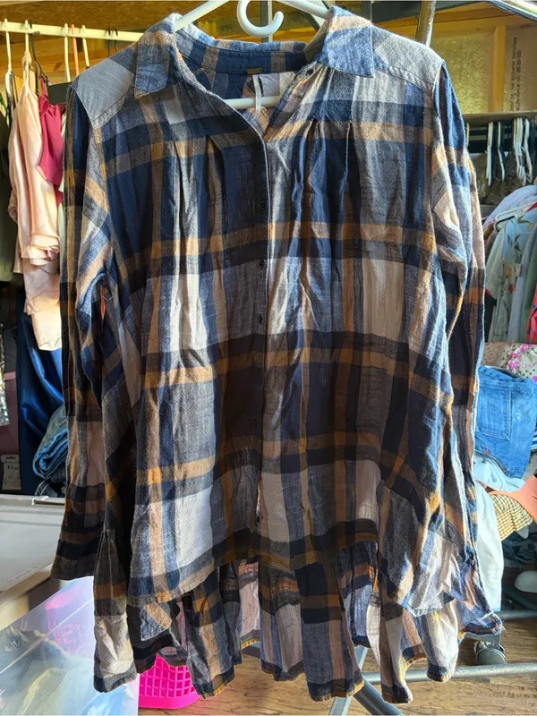 Free People Womens Size Med Peppy in Plaid Button Up Blouse Top Ruffle OB412734 - Image 3