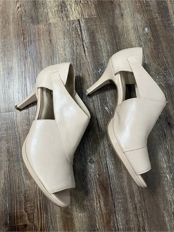 Life Stride Nude Soft System Taupe Peep Toe Heels 8.5 Preppy Formal Wedding - Image 4